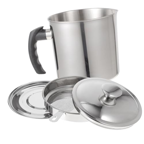 DECHOUS Edelstahl Ölfiltertopf mit Deckel Haushalt Fettabscheider Ölaufbewahrung Kanister mit Sieb Spülmaschinenfest Langlebig für Küchenölfilter und Fetttrennung von DECHOUS