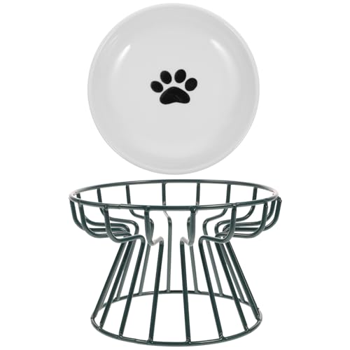 DECHOUS Erhöhte Keramik katzennapf mit Halschutz Rutschfestem Grünen Metallständer für Kleine Haustiere Komfortabler Futternapf für Trockenfutter Wasser und Leckerlis Einfache Reinigung von DECHOUS