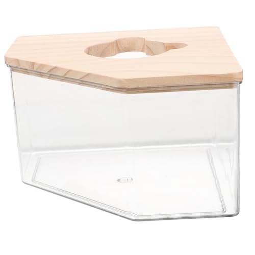 DECHOUS Kleines Hamsterbad mit Acrylbox und Holzdeckel Multifunktionaler Sandbad und Toilettenbehälter für Hamster Mäuse Chinchillas Transparentes Haustierbad für Gesunde und Spaßige von DECHOUS