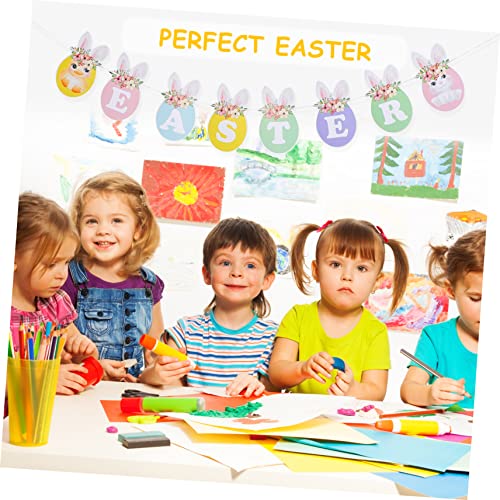 DECHOUS Osterbanner Hängend Partydekoration aus Papier mit Hasen und Eiern Langlebig Leicht zu Befestigen für Frühlingsfest und Osterfeier Design Wetterbeständig von DECHOUS
