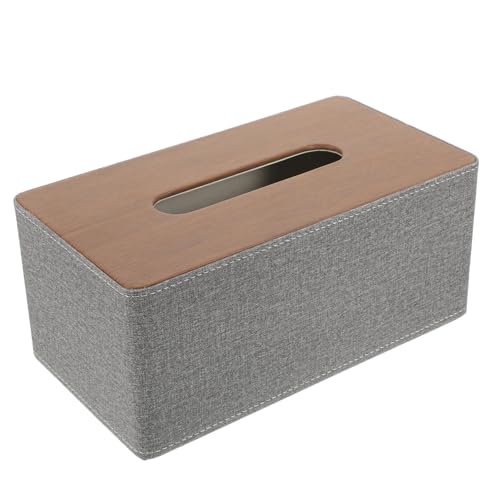 DECHOUS Rechteckige Taschentuchbox aus Grauem Strukturiertem Kunstleder mit Holzoptik Moderner Tissue Box Halter für Büro Wohnzimmer Esszimmer und Hotel Kompakt und Stilvoll von DECHOUS