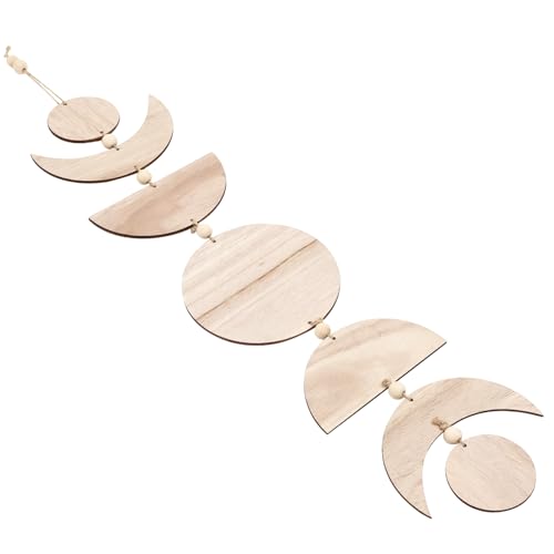 DECHOUS Sonne Mond Holz Wandanhänger Halbrunder Wandbehang mit Mondphasen und Sonnenmotiv Rustikale Holz Girlande Hängendes Ornament für Wohnzimmer Schlafzimmer Dekorative Wanddekoration von DECHOUS
