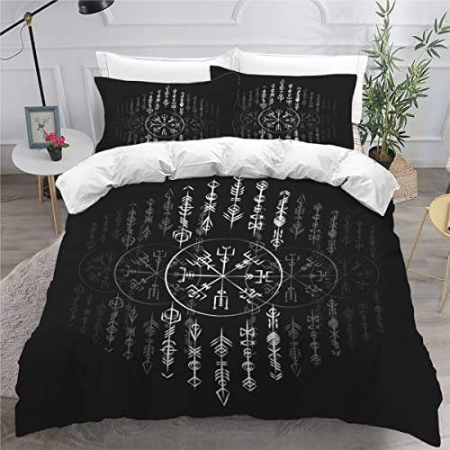 DECIMI Bettbezüg 135x200 Nordische Mythologie 3D Motiv Bettwäsche-Sets kuschelig Leicht Mikrofaser 3 Teilig Schwarz Bettwäsche versteckter Reißverschluss mit 2 Kissenbezug 80x80cm für Jungen Mädchen von DECIMI