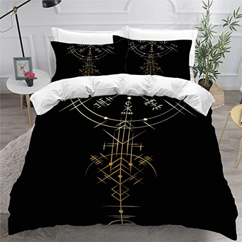 DECIMI Bettbezüg 155x220 Nordische Mythologie 3D Motiv Bettwäsche-Sets kuschelig Leicht Mikrofaser 3 Teilig Symbol Bettwäsche versteckter Reißverschluss mit 2 Kissenbezug 80x80cm für Jungen Mädchen von DECIMI