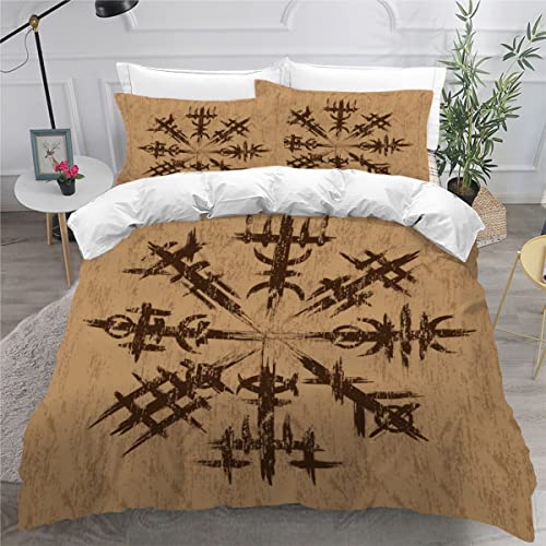 Bettwäsche 155x220 Nordische Mythologie 3d Druck Bettwäsche-Sets kuschelig Leicht Mikrofaser 3 Teilig Symbol Bettbezüge versteckter Reißverschluss mit 2 Kissenbezug 80x80cm für kinder Erwachsene von DECIMI