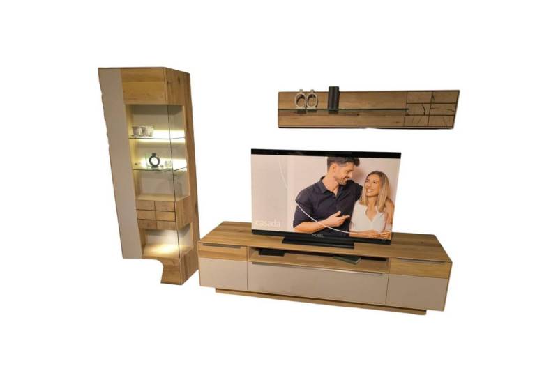 DECKER Anbauschrank Wohnkombination Carson Asteiche Massiv Bianco Geölt Front von DECKER