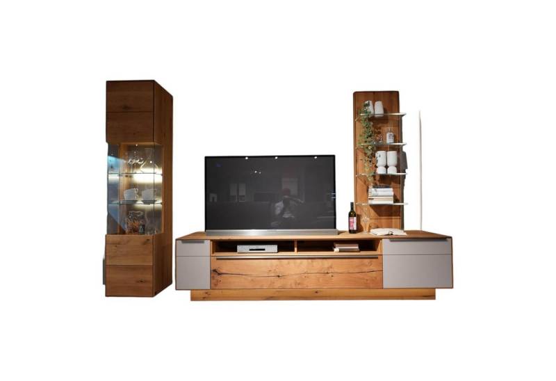 DECKER Anbauschrank Wohnwand 2020 Asteiche Geölt Braun Glas Optiwhite Weiß von DECKER