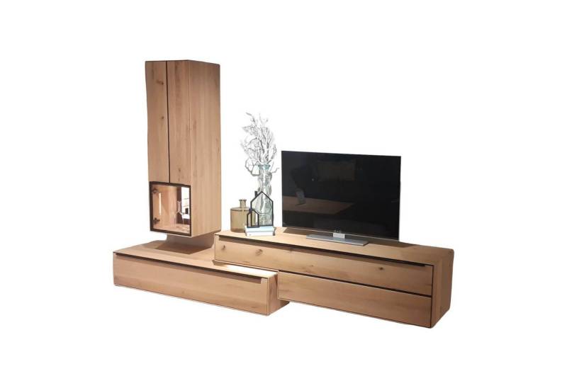 DECKER Anbauschrank Wohnwand Valero Asteiche Bianco Massiv mit LED-Beleuchtung von DECKER