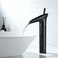 Deckon - Schwarzer Badezimmerhahn, Wasserfallhahn, schwarzer Retro-Einhebel-Waschtischmischer, Messing-Arbeitsplatten-Hochbadhahn, Handwaschhahn, von DECKON