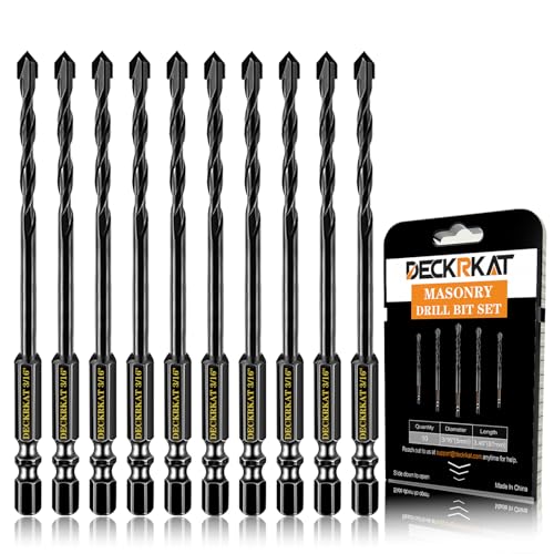 DECKRKAT Hartmetall-Steinbohrer für Beton, Ziegel, Fliesen, Schwarz, Sechskantschaft, mit robustem Koffer, Schnellwechselbohrer, 10-teilig von DECKRKAT
