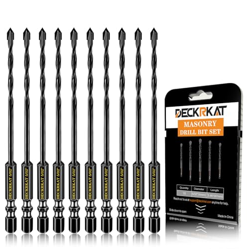 DECKRKAT Hartmetall-Steinbohrer für Beton, Ziegel, Fliesen, schwarzes Sechskantschaft-Set mit robustem Koffer, Schnellwechselbohrer, 10-teilig, 5/32 Zoll DECKRKAT Hartmetall-Steinbohrer für Beton, Ziegel, Fliesen, schwarzes Sechskantschaft-Set mit robustem Koffer, Schnellwechselbohrer, 10-teilig, 5/32 Zoll von DECKRKAT