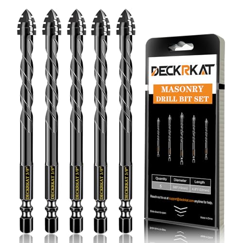 DECKRKAT Verbesserte 5-teilige Steinbohrer, 3/8 Zoll, schwarz, 4-schneidig, gezackt, Beton, Fliesen, Glas, Ziegel, Keramik, Kunststoff, Holz DECKRKAT Verbesserte 5-teilige Steinbohrer, 3/8 Zoll, schwarz, 4-schneidig, gezackt, Beton, Fliesen, Glas, Ziegel, Keramik, Kunststoff, Holz von DECKRKAT