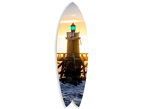 DECLINA Surfboard, bedruckt, Surfbrett, Deko, Wanddekoration, Deko, Surfbrett, Deko Sunset auf dem Leuchtturm von Capbreton, 100 x 30 cm von DECLINA
