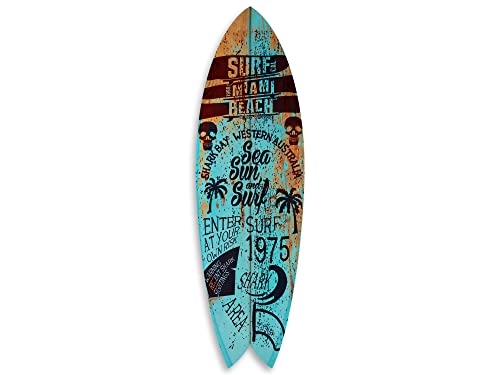 DECLINA Surfbrett Deko Wanddeko Surfbrett bedruckt Alu Dibond Deko Surfbrett Deko Surfbrett Deko Sea Sun and Surf 100x30cm von DECLINA