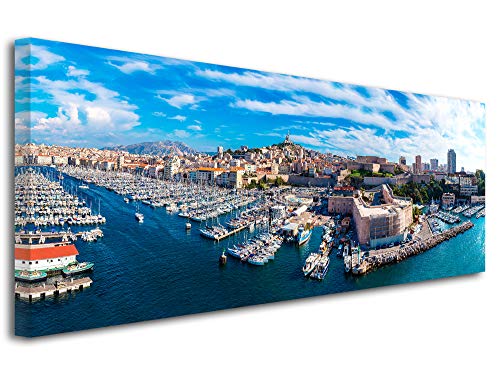 Declina Wandbild, Wandbild, Wandbild, Panoramabild, Stadt Marseille, 80 x 30 cm, Leinen, Mehrfarbig, 120x50 cm von DECLINA