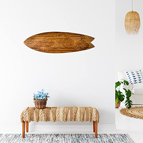 DECLINA Dekoratives Surfbrett, Alu-Dibonddruck, Wanddekoration, Surfbrett Deko Irisblume auf Holz, 100 x 30 cm von DECLINA