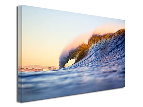 Moderne Landschaftsbilder Wanddeko Wandbild lebendige Farbe Bild Leinwand Sunset Welle Hossegor 80x50cm von DECLINA