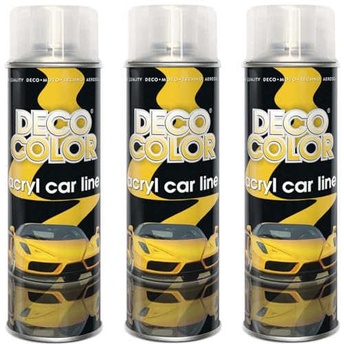 DECO COLOR 3er Sparpack ACRYL-CAR-LINE KLARLACK GLÄNZEND in 500ml anwendbar für Felgenlacke (3 Dosen 500ml Klarlack Glanz) von DECO COLOR