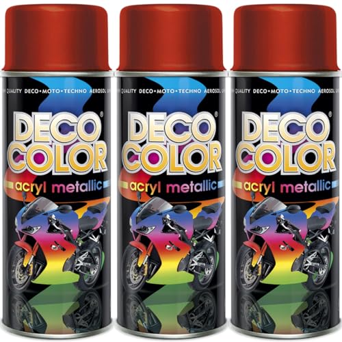 Deco Color 3er Sparpack Lackspray 400ml - Sprühlack mit Effekt für z.B. KFZ, Fahrrad uvm. (3 Dosen Lackspray Rot mit Metallic-Effekt) von Deco Color