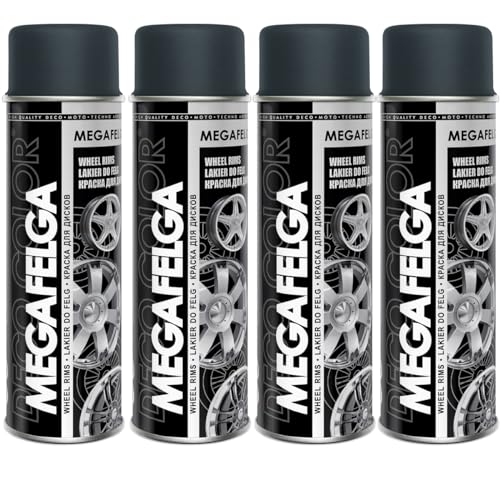 Deco Color 4er Sparpack MEGAFELGA GRAU RAL 7016 MATT in 500ml - Felgenlack - Lackspray für Alufelgen und Stahlfelgen (4 Dosen 500ml Felgenlack Grau) von Deco Color