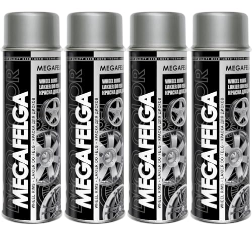 Deco Color 4er Sparpack MEGAFELGA SILBER RAL 9006 GLANZ in 500ml - Felgenlack - Lackspray für Alufelgen und Stahlfelgen (4 Dosen 500ml Felgenlack Silber) von Deco Color