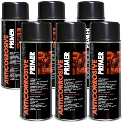 Deco Color 6 Stück ANTICORROSIVE PRIMER SCHWARZ 400ml - Grundierung/Haftgrund für z.B. Alufelgen, KFZ, Holz, Beton (6 Dosen 400ml Grundierung Schwarz) von Deco Color