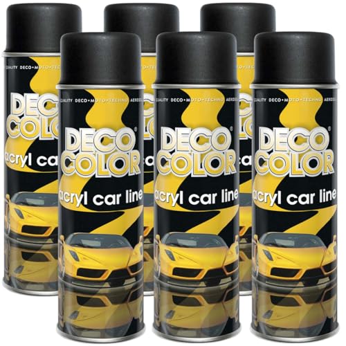 Deco Color 6er Sparpack ACRYL CAR LINE SCHWARZ MATT RAL 9005 in 500ml - Lackspray für z.B. KFZ, Auto, Motorrad, Alufelgen, Stahlfelgen uvm. (6 Dosen 500ml Schwarz MATT) von Deco Color