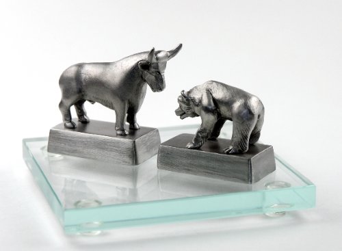 Zinnminiaturen Börse - Bulle & Bär auf Glassockel von DECO DIRECT