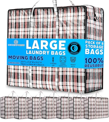 Deco Express Storage Bag, Jumbo Travel Organizer Tasche mit stabilem Reißverschluss und Griffen, große garment bag, vielseitige klamotten aufbewahrung Tasche, 76 x 59 x 24 cm, 8er-Pack von DECO EXPRESS