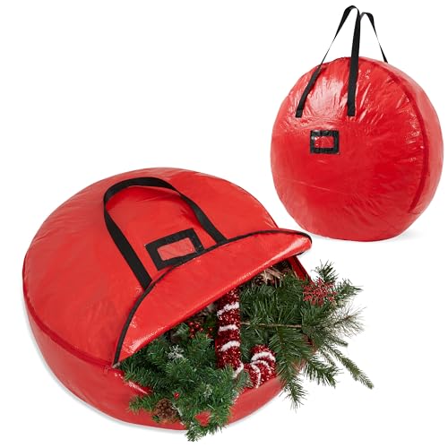 DECO EXPRESS Aufbewahrung für Feiertagsschmuck, Weihnachtskugeln & Adventskranz Boxen Aufbewahrung, Organizer Tasche (Rot Kranz Tasche) von DECO EXPRESS