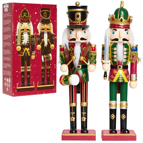 DECO EXPRESS Nussknacker Figur, 2er-Set, 30cm Nussknacker Holz Figuren Weihnachten Deko, Weihnachtsdeko Holz von DECO EXPRESS