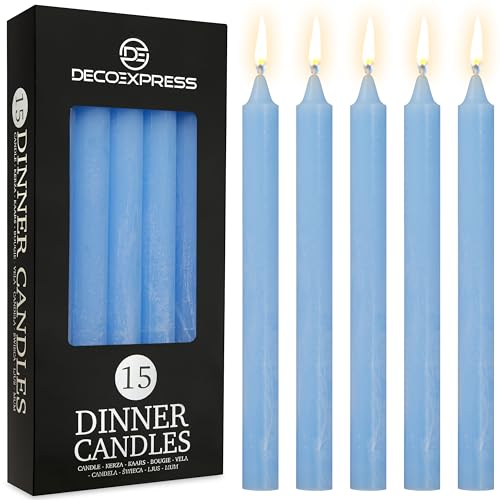 DECO EXPRESS Stabkerzen Kerzen Set 15er Pack Handgemachte Rustik Kerzen Geruchslos Lange Brenndauer bis zu 9 Stunden Tropffreie Tafelkerzen (Blau - 15er-Pack) von DECO EXPRESS