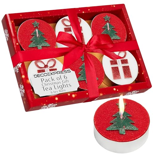 DECO EXPRESS Teelichter Weihnachten Deko, Kerzen Set, Multipack mit 2.5, 3 oder 6 Stunden Brenndauer, Nicht Duftend (Rot/Weiß 6 Pack) von DECO EXPRESS