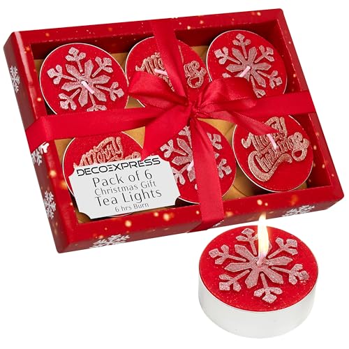 DECO EXPRESS Teelichter Weihnachten Deko, Kerzen Set, Multipack mit 2.5, 3 oder 6 Stunden Brenndauer, Nicht Duftend (Rot 6 Pack) von DECO EXPRESS