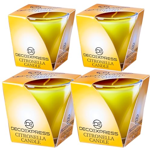 Deco Express Citronella Kerzen Set, Zitronella Kerze im Glas, 2er- oder 4er-Pack, 30 Std Brenndauer - 7.5cm x 7.5cm (Gelb, 2er-Pack) von DECO EXPRESS