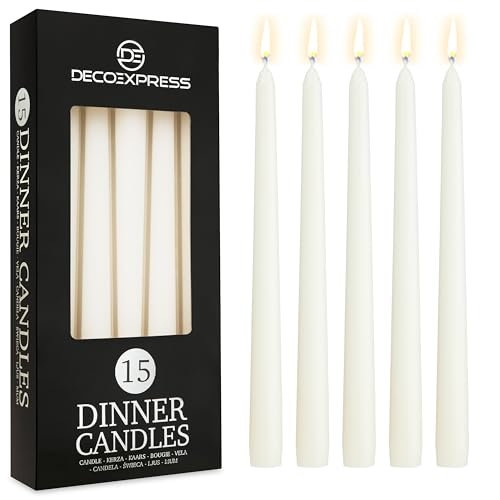 DECO EXPRESS Stabkerzen Set 6er, 10, 15 oder 50er, Lange Brenndauer bis zu 8 Std, Geruchslos(Weiß, 15-er Set) von DECO EXPRESS