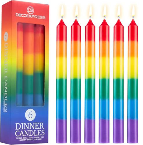 DECO EXPRESS Stabkerzen Set 6er, 10, 15 oder 50er, Lange Brenndauer bis zu 8 Std, Geruchslos (Mehrfarbig, 6er-Set) von DECO EXPRESS