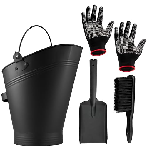 DecoExpress Aschekasten Kaminzubehör Set mit Ascheeimer 7 Liter, Asche Schaufel, Bürste & Handschuhe - Kamin Werkzeug Set von DECO EXPRESS