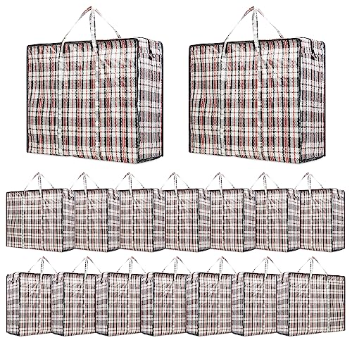 Jumbo Tasche mit Reißverschluss Aufbewahrungstasche Kleidung Storage Bag Große Taschen XXL Kariert Plastiktasche mit Reißverschluss Unterbett Kleideraufbewahrung (Pack of 16) von DECO EXPRESS