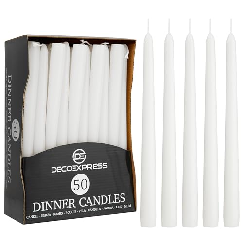 DECO EXPRESS Stabkerzen Set 6er, 10, 15 oder 50er, Lange Brenndauer bis zu 8 Std, Geruchslos(Weiß, 50-er Set) von DECO EXPRESS