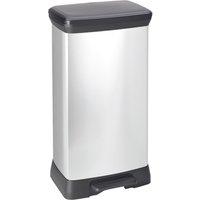DECOBIN Tritt-Abfallbehälter, rechteckig, 50 Liter, silber/schwarz von DECOBIN
