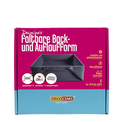 DECOCINO Faltbare Kastenform - 19x18x6,5 - hochwertige Backform aus Silikon, zum Backen von Kuchen, Torten uvm. - spülmaschinengeeignet von DECOCINO