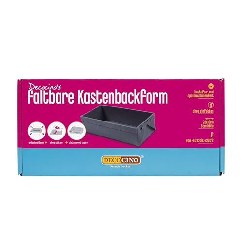 DECOCINO Faltbare Kastenform - 25x10x6 - hochwertige Backform aus Silikon, zum Backen von Kuchen, Torten uvm. - spülmaschinengeeignet von DECOCINO