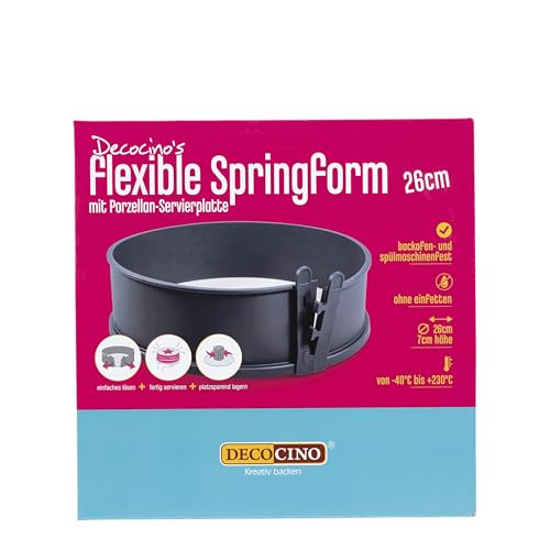 DECOCINO Springform Ø 26 cm - mit Porzellanboden - hochwertige Backform mit Antihaftbeschichtung, zum Backen von Kuchen, Torten uvm. - spülmaschinengeeignet von DECOCINO