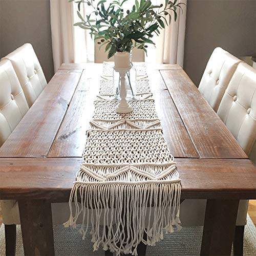 DÉCOCO Makramee Tischläufer handgewebte Boho Hochzeit Tischdekoration Bettwäsche Decke, 35 cm x 180 cm von DÉCOCO