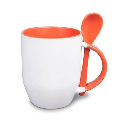 DECOHO - Tasse mit integriertem Löffel | Tasse Farbe Orange | 33 cl, Keramik, spülmaschinenfest von DECOHO