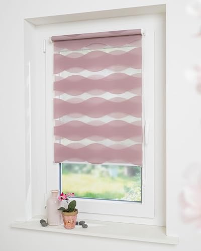 DECOLIA by Garesa Duo Rollo - Doppelrollo Klemmfix ohne Bohren 45 x 150 cm, Altrosa Wellendesign - Fenster Sichtschutz und Lichtschutz, Mit Kettenzug von DECOLIA