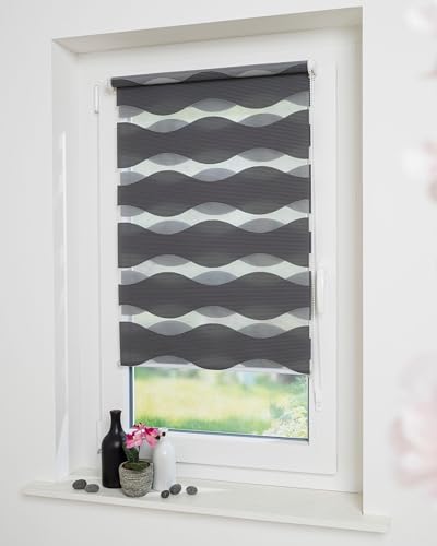 DECOLIA by Garesa Duo Rollo - Doppelrollo Klemmfix ohne Bohren 60 x 150 cm, Anthrazit Wellendesign - Fenster Sichtschutz und Lichtschutz, Mit Kettenzug DECOLIA by Garesa Duo Rollo - Doppelrollo Klemmfix ohne Bohren 60 x 150 cm, Anthrazit Wellendesign - Fenster Sichtschutz und Lichtschutz, Mit Kettenzug von DECOLIA