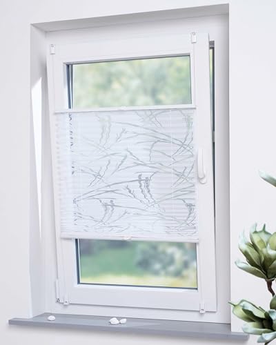 DECOLIA by Garesa Fenster Klemmfix Plissee ohne Bohren 80 x 130 cm Burnout Blume, Weiß - Lichtdurchlässiger Fenster Sichtschutz und Fenster Deko, Faltrollo von DECOLIA