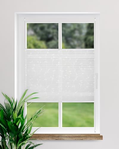 DECOLIA by Garesa Fenster Klemmfix Plissee ohne Bohren Blumen Motiv 80 x 130 cm, Grau - Lichtdurchlässiger Fenster Sichtschutz und Fenster Deko, Faltrollo von DECOLIA